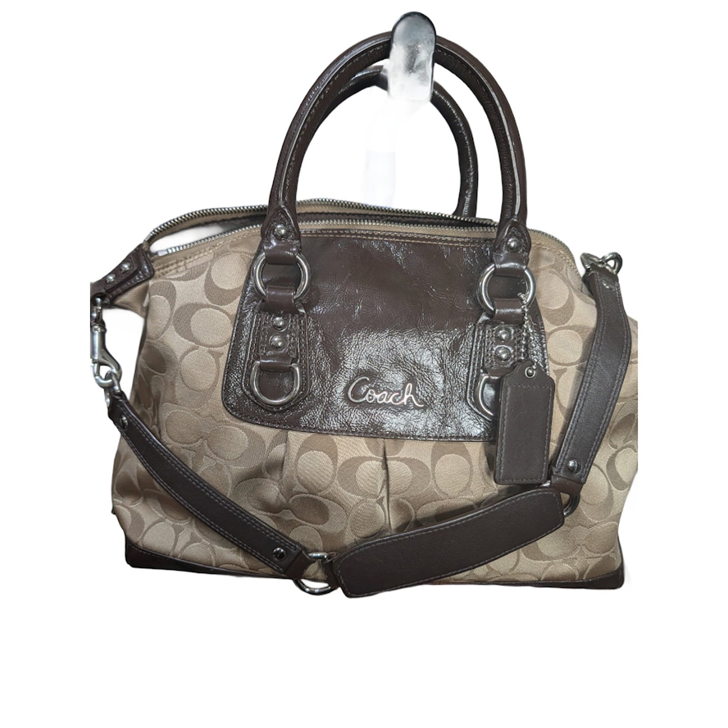 Coach Ashley Signature Satchel - Khaki Canvas Brown Leather