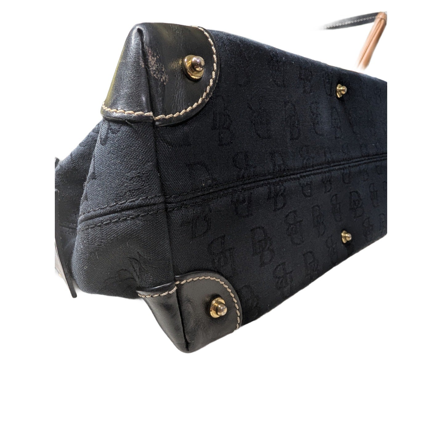 VTG Dooney& Bourke Black 2-Lock Pocket Satchel Nylon Leather & Golden