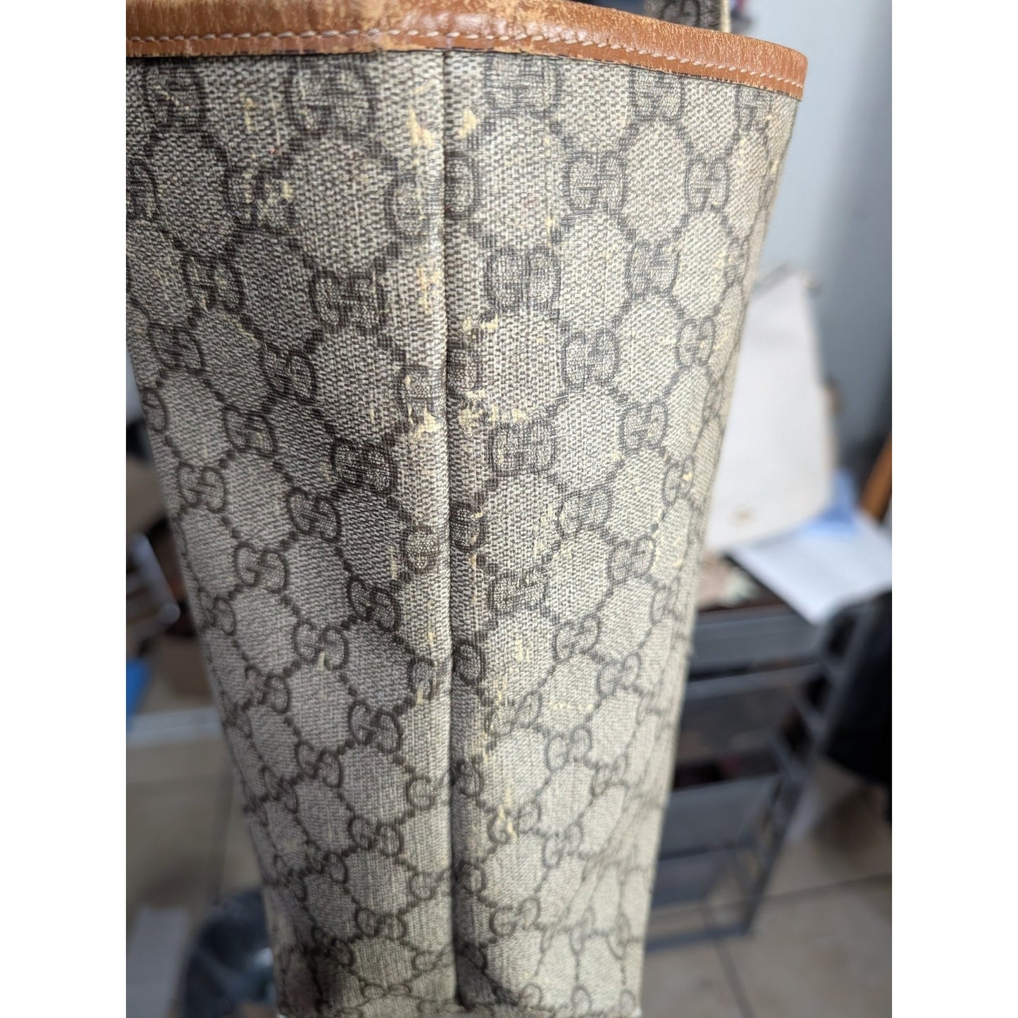 Gucci GG Supreme Tote Sherry Line Beige Coated Canvas VTG