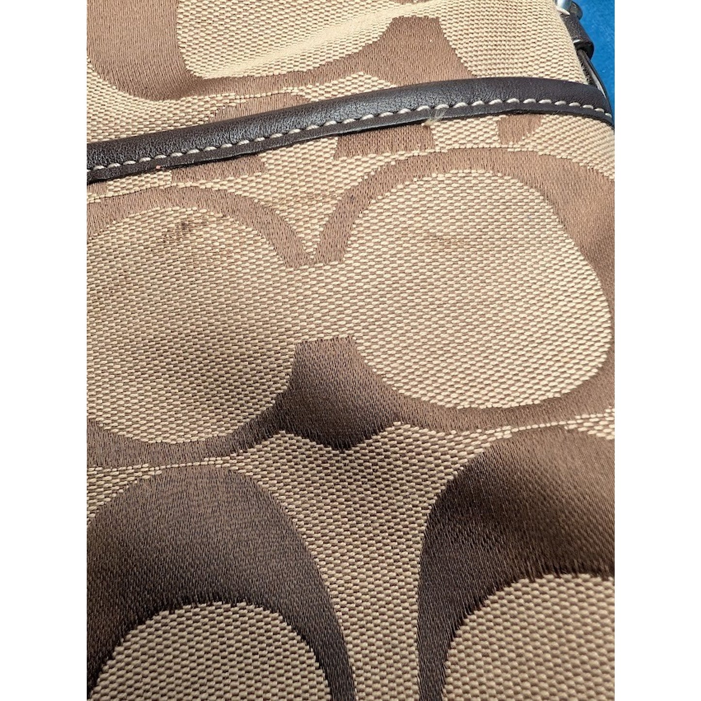 COACH Park Signature Duffel Khaki Canvas & Brown Leather