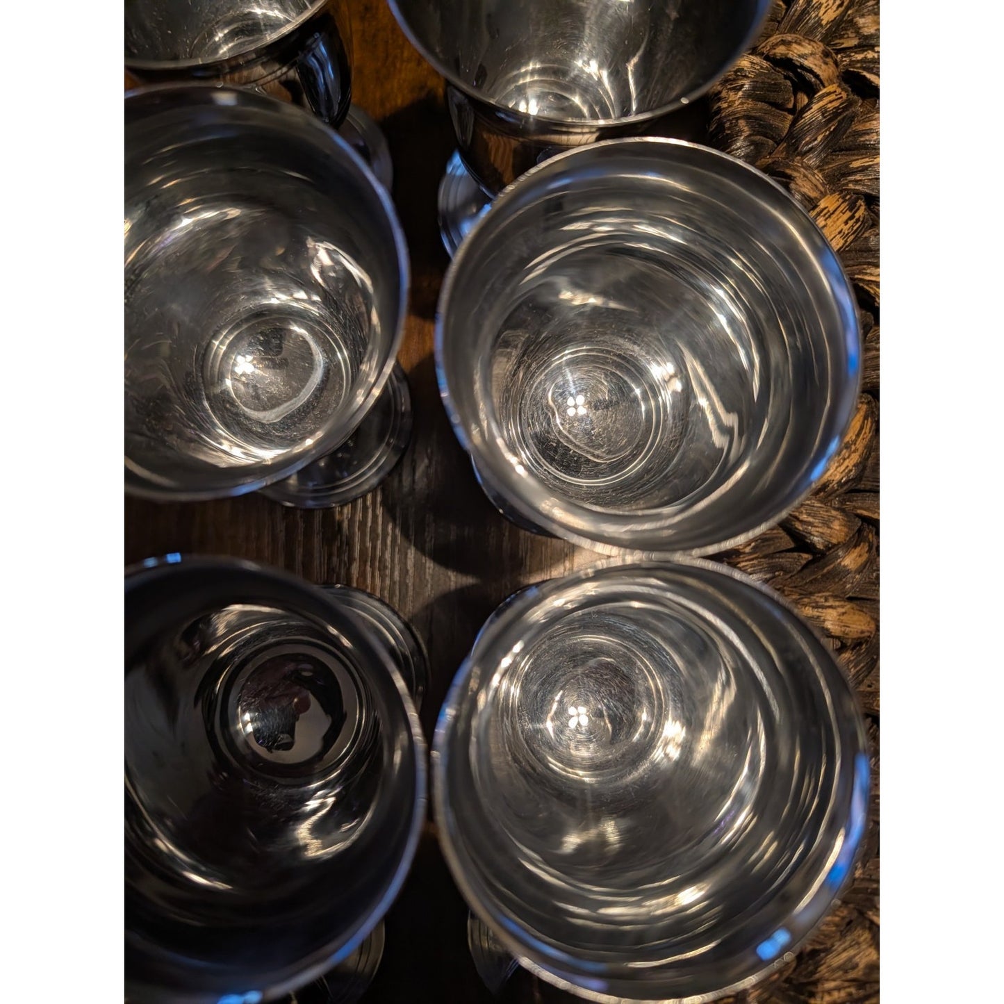 Vtg Silver Plated Pewter Cordial Glasses- (9)Total in Set 4 Oz Capacity