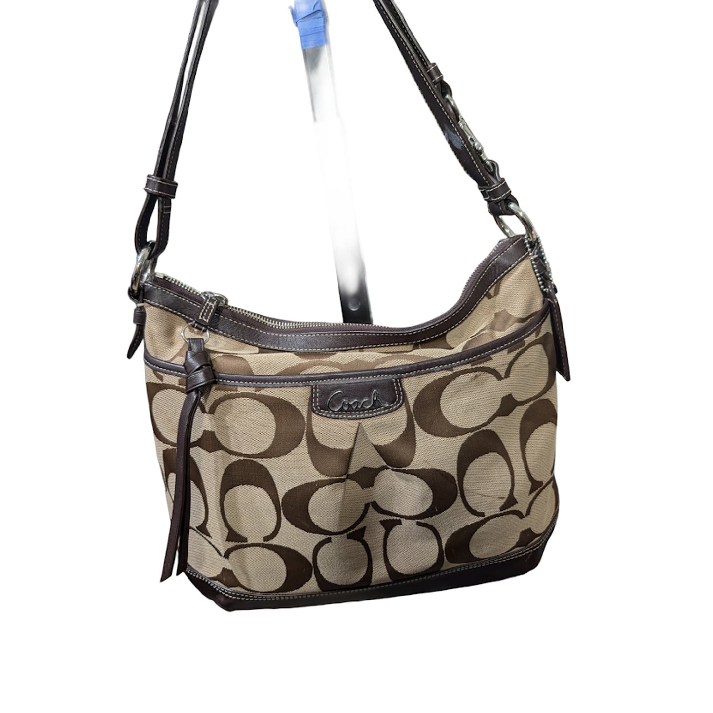 COACH Park Signature Duffel Khaki Canvas & Brown Leather