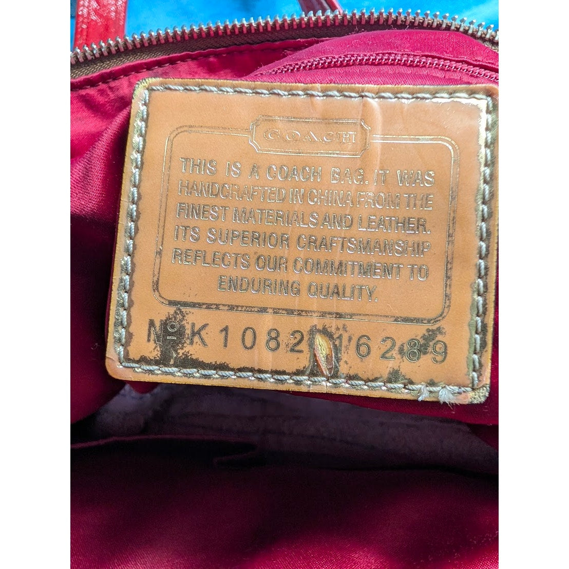 Coach Poppy Glam Shoulder Tote F16289 Khaki Signature Red Patent