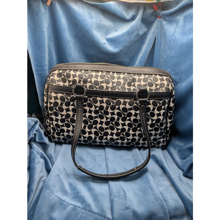 Coach Chelsea Heritage Satchel Black White Signature C Monogram PVC Distressed