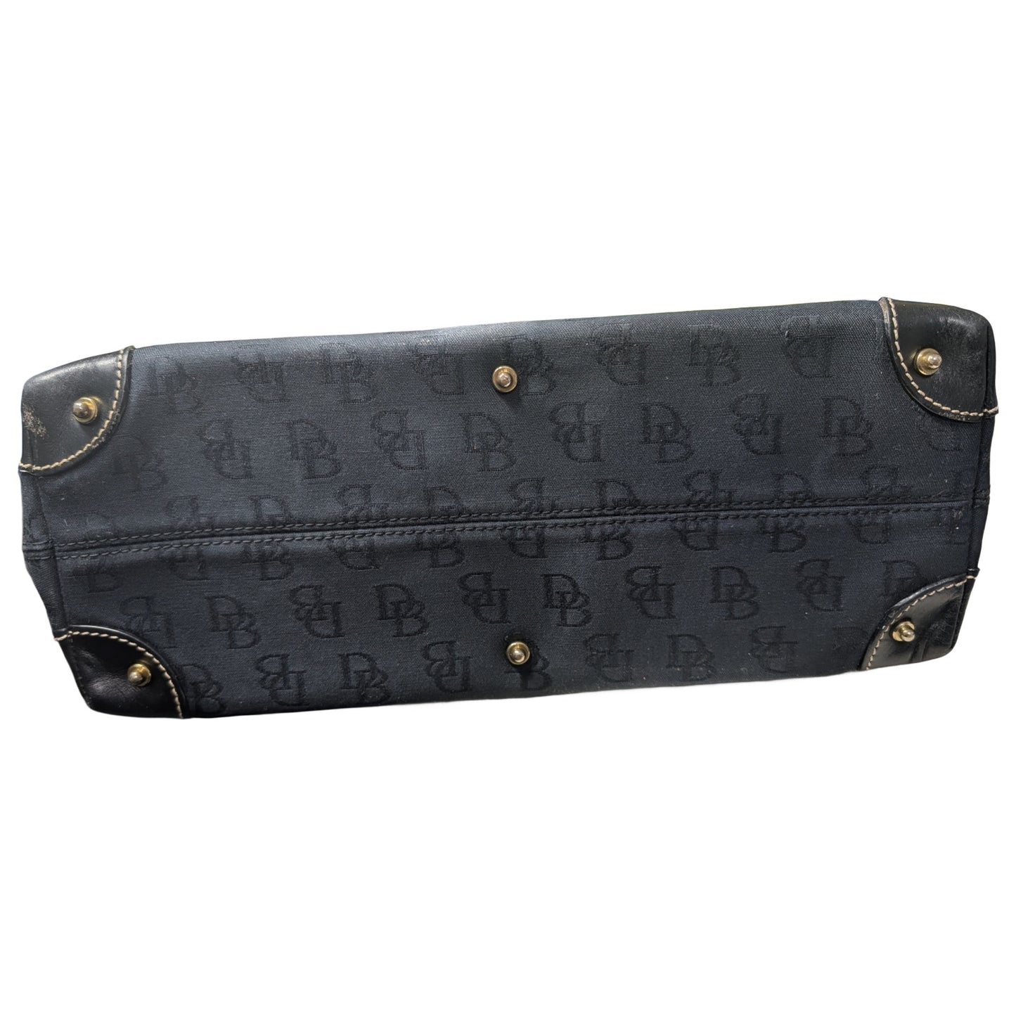 VTG Dooney& Bourke Black 2-Lock Pocket Satchel Nylon Leather & Golden