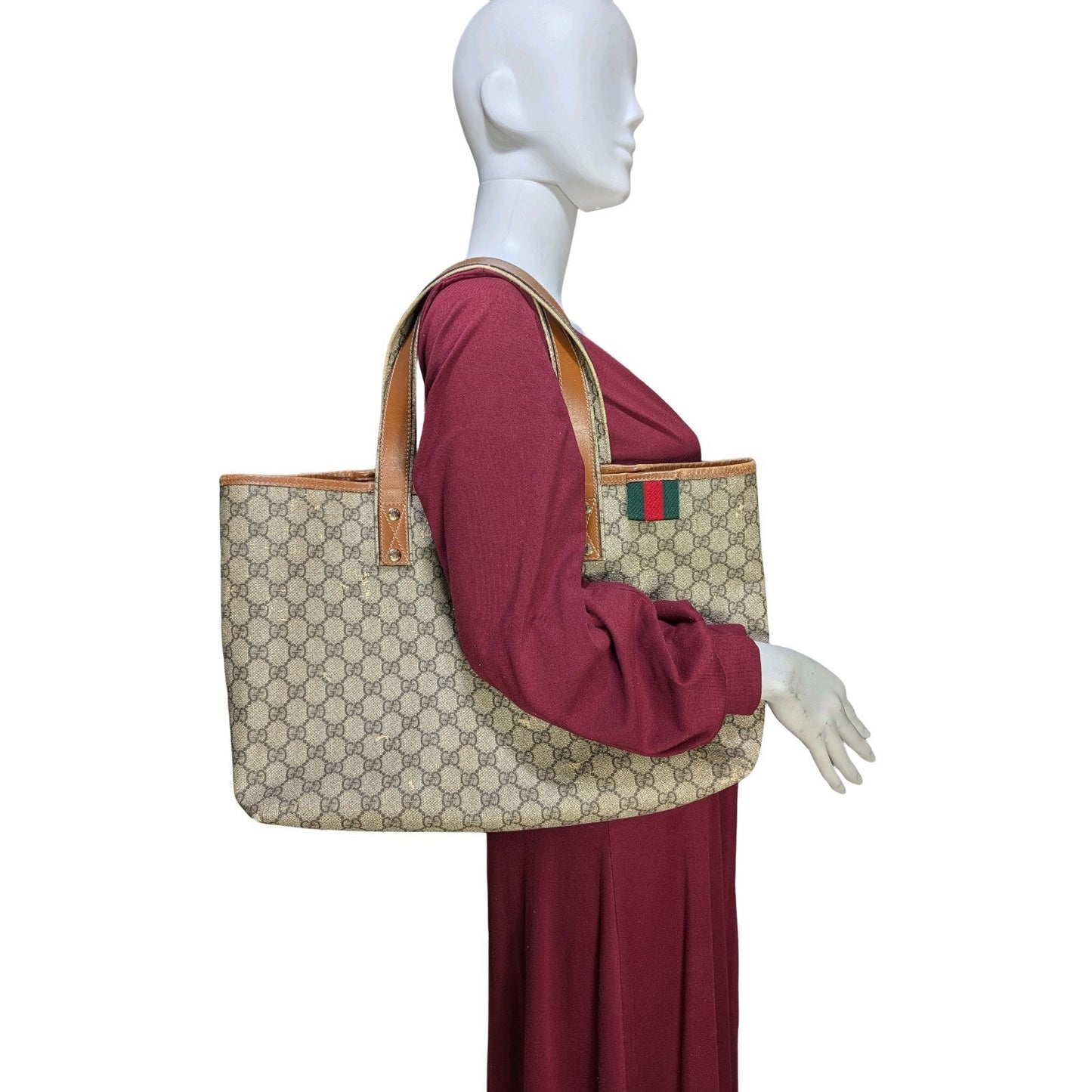 Gucci GG Supreme Tote Sherry Line Beige Coated Canvas VTG
