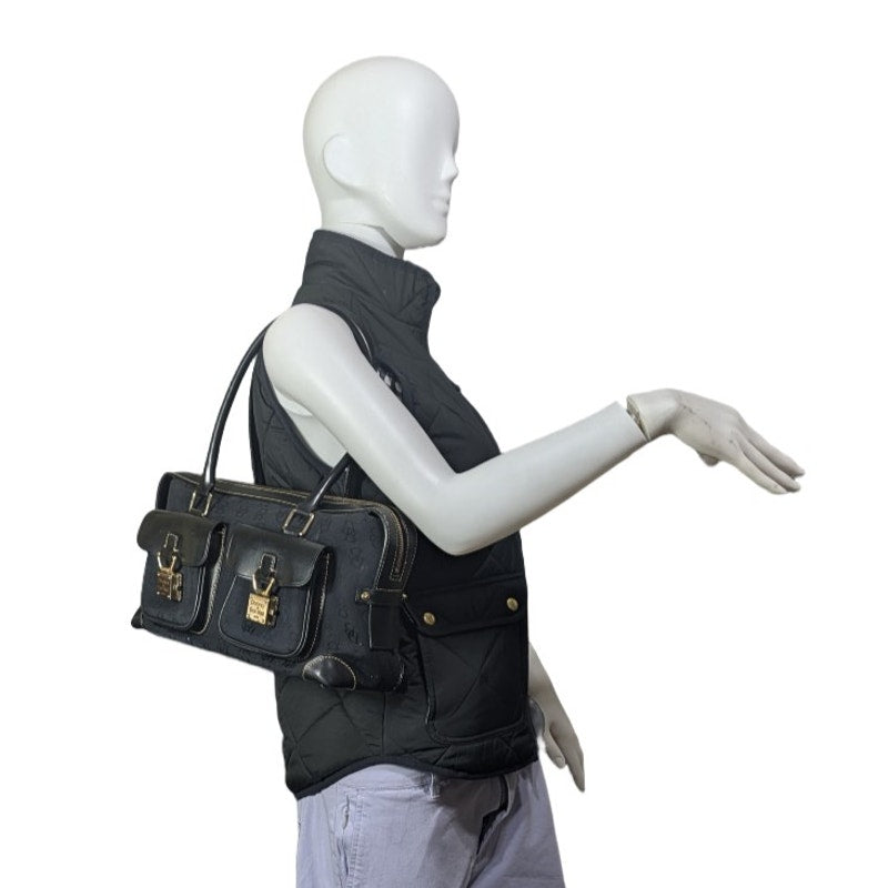 VTG Dooney& Bourke Black 2-Lock Pocket Satchel Nylon Leather & Golden