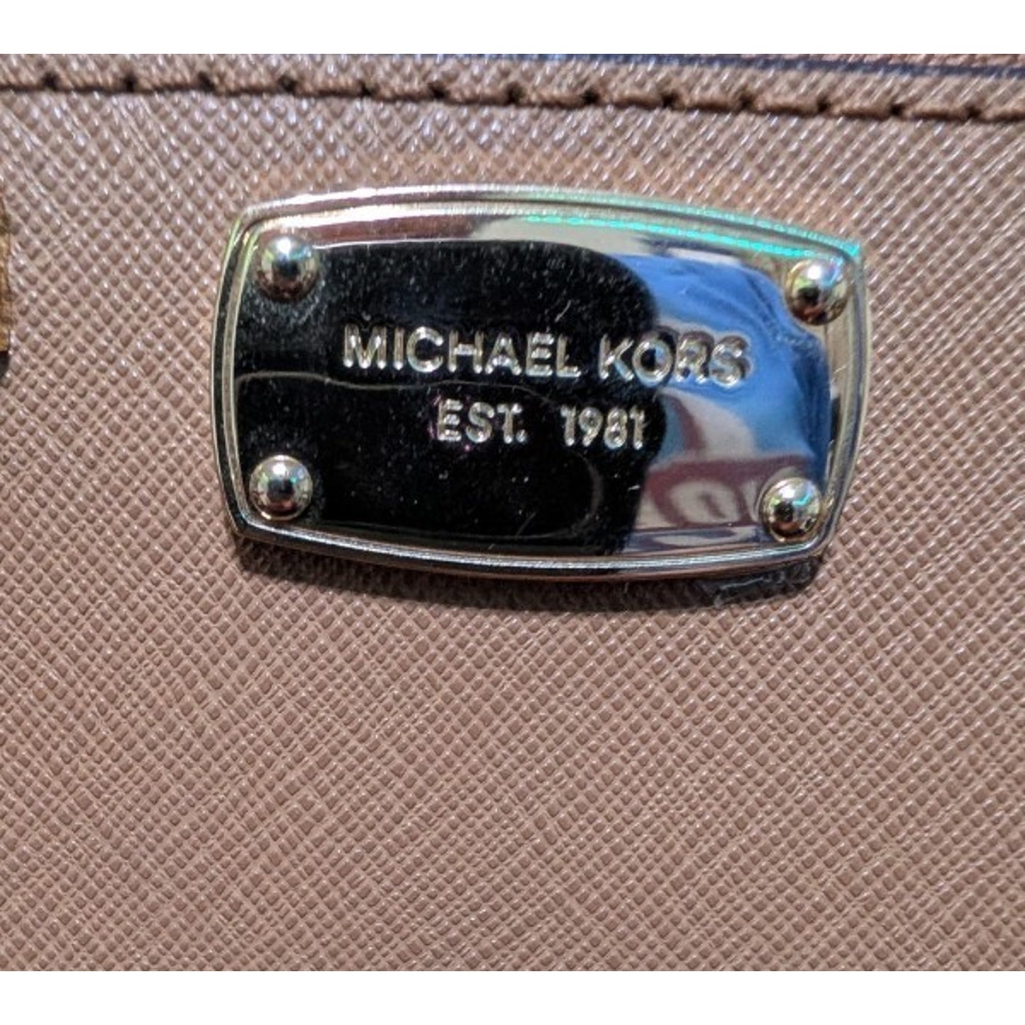 Michael Kors Kellen Satchel In Brown PVC & Leather Accents-Golden Hardware
