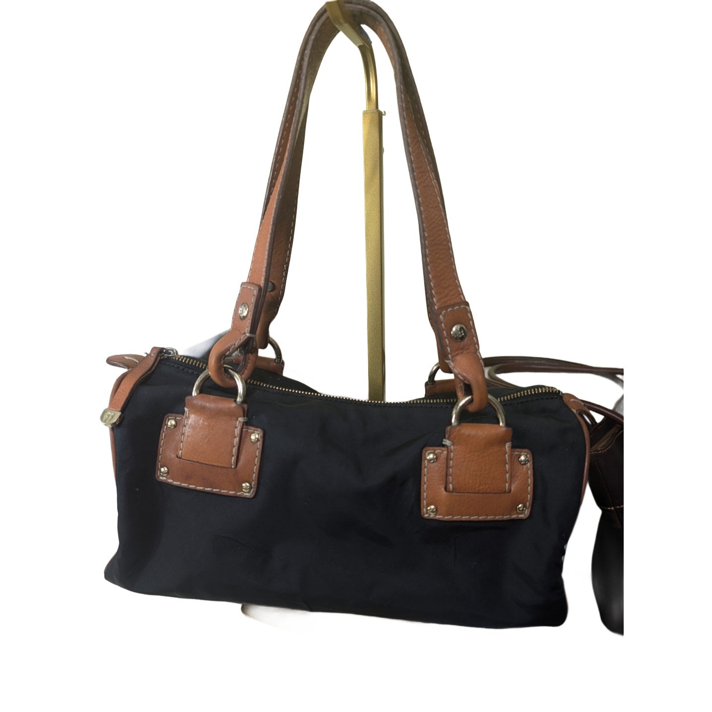 Kate Spade NY Travel Purse Black Nylon & Brown Leather Accents & Gold