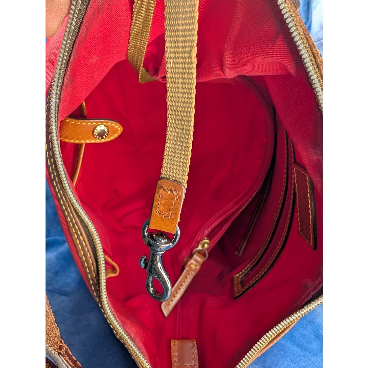Dooney & Bourke Large Erica Red Nylon Shoulder Hobo Brit Tan