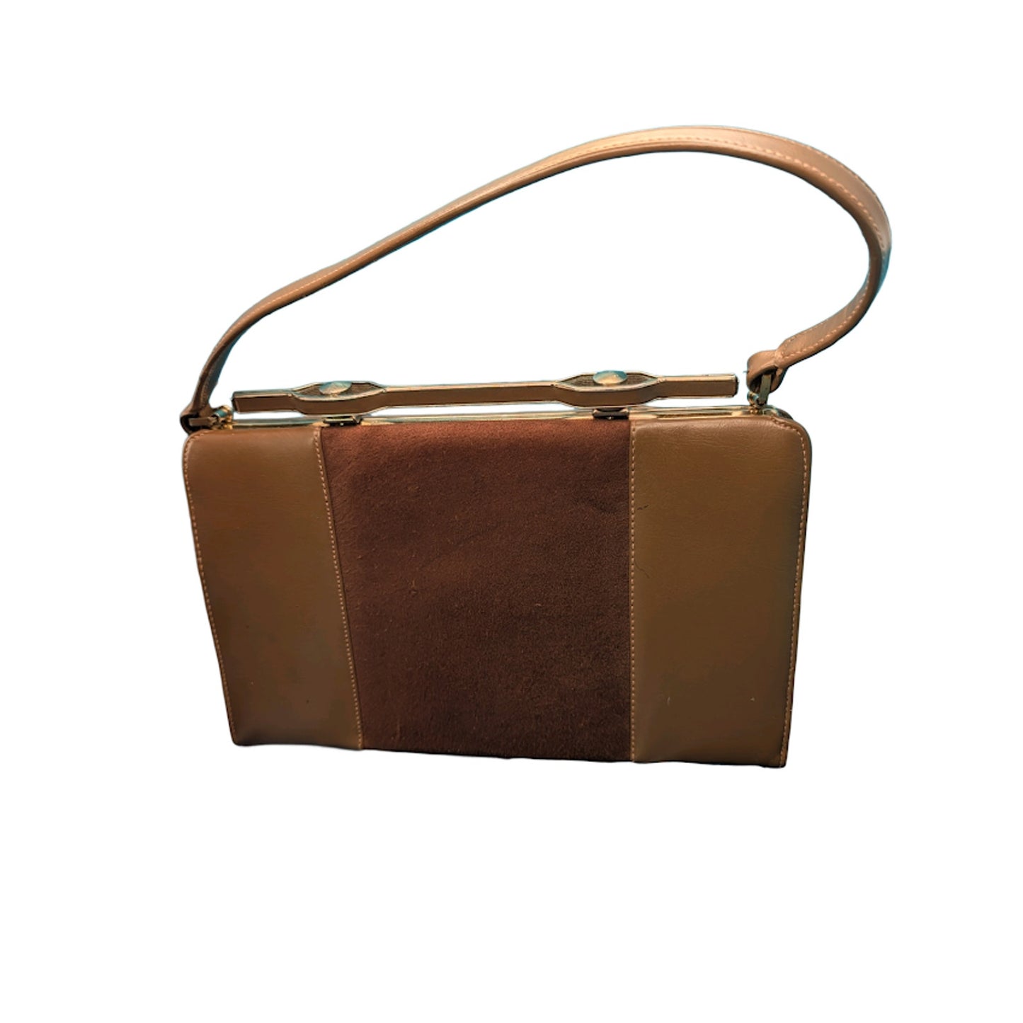 Vintage Brown Structured Frame Handbag with Top Handle