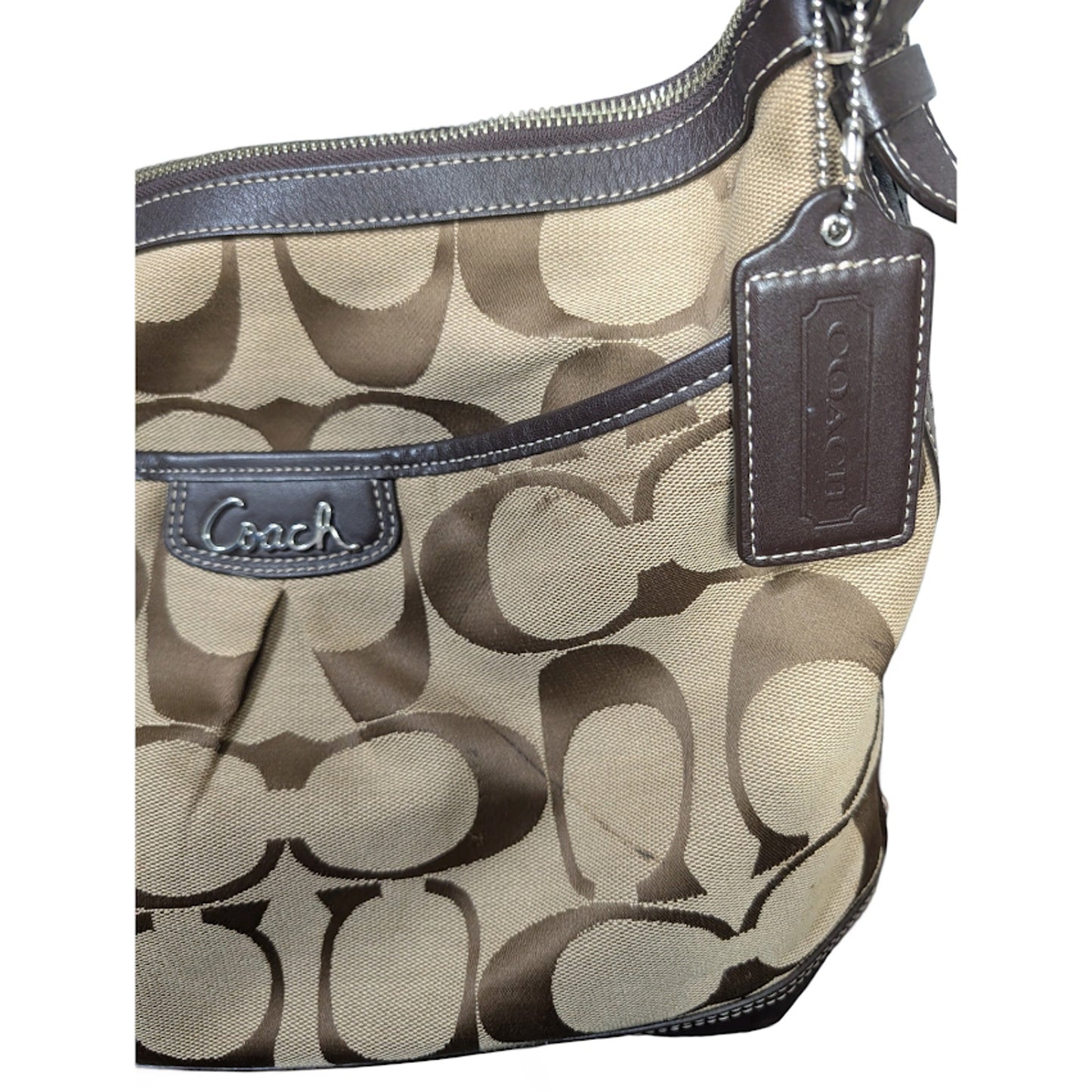 COACH Park Signature Duffel Khaki Canvas & Brown Leather