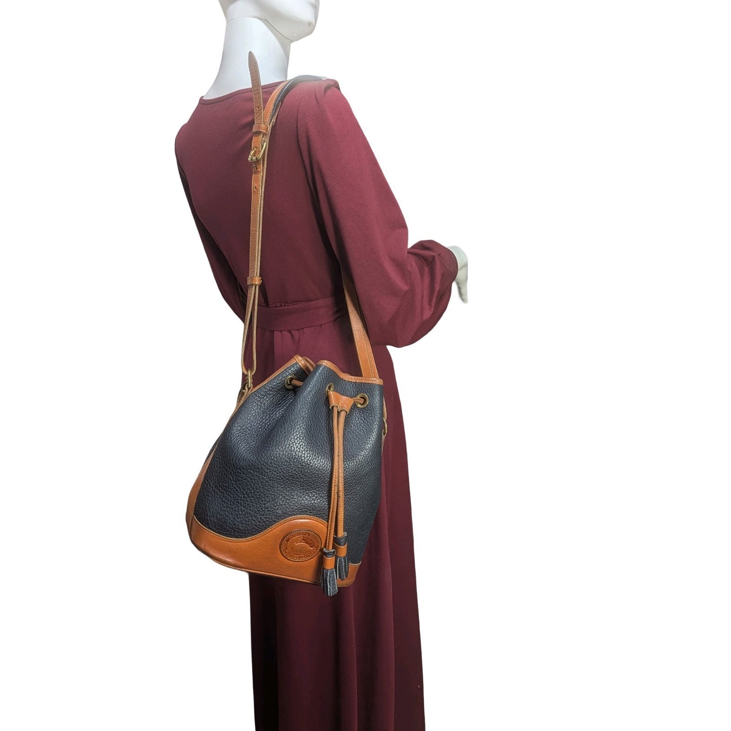 Dooney & Bourke Black Pebbled Leather Shoulder Bucket Bag