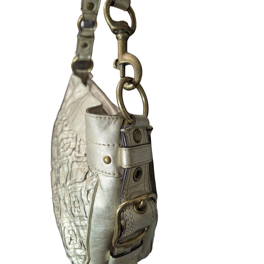 Coach Zoe Metallic Gold Geometric Leather Hobo Shoulder Bag F12738