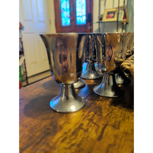 Vtg Silver Plated Pewter Cordial Glasses- (9)Total in Set 4 Oz Capacity