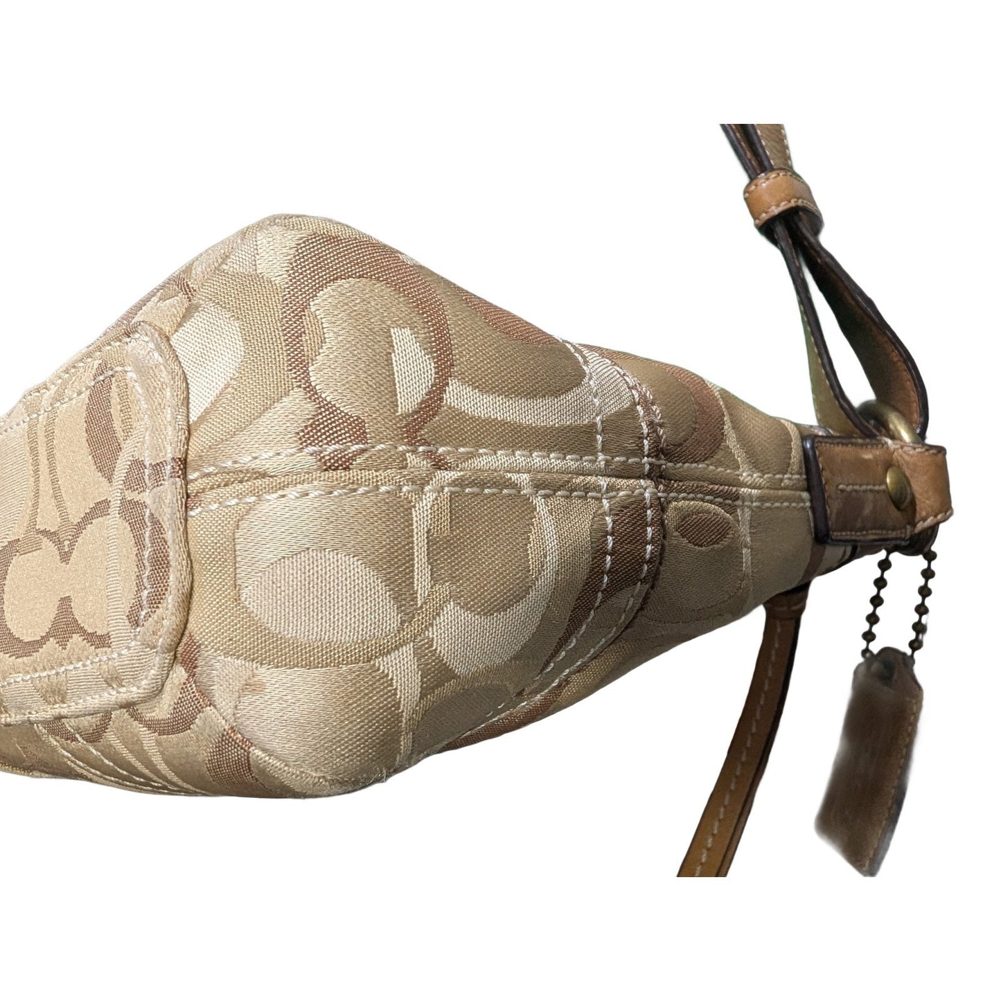 COACH F10379 Shoulder Bag Beige Canvas Leather Adjustable Strap 2 Way Y2K