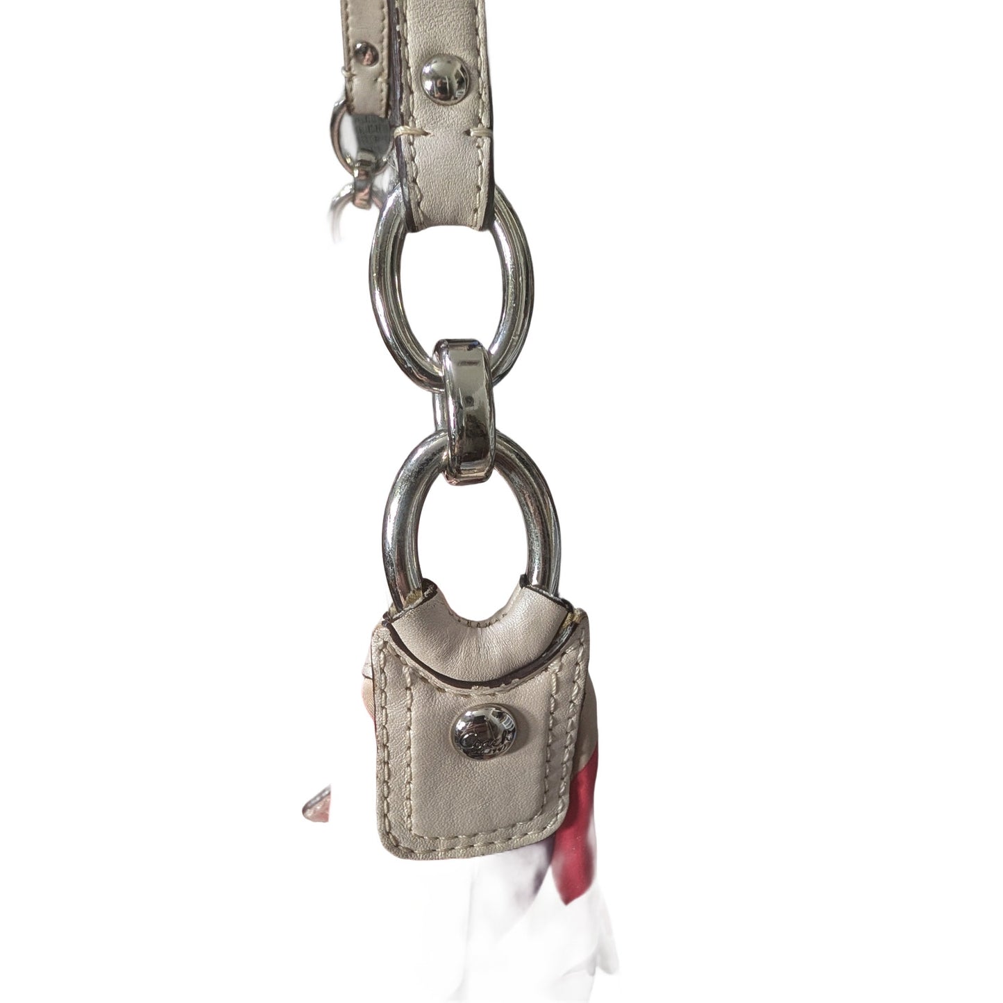 Coach Kristin Nylon Leather Satchel Shoulder Bag Silver Lift Lock Flap Pocket