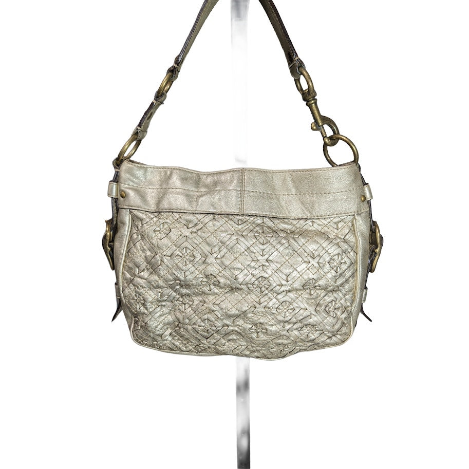 Coach Zoe Metallic Gold Geometric Leather Hobo Shoulder Bag F12738