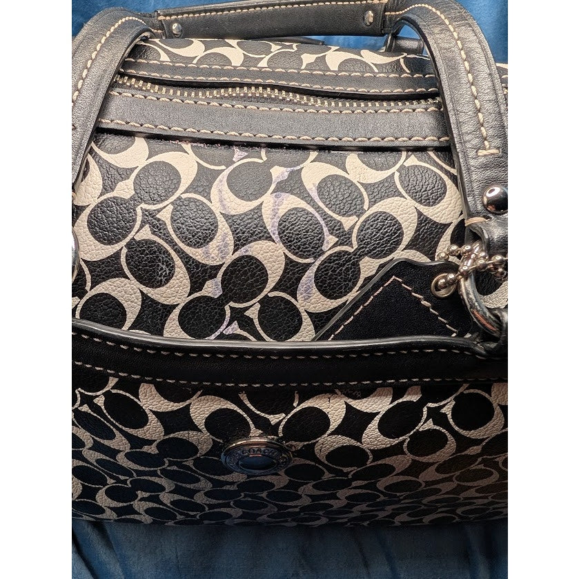 Coach Chelsea Heritage Satchel Black White Signature C Monogram PVC Distressed