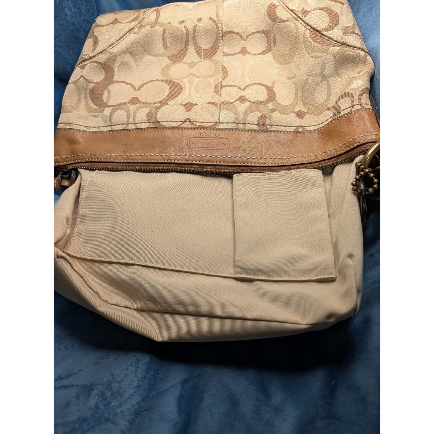 COACH F10379 Shoulder Bag Beige Canvas Leather Adjustable Strap 2 Way Y2K