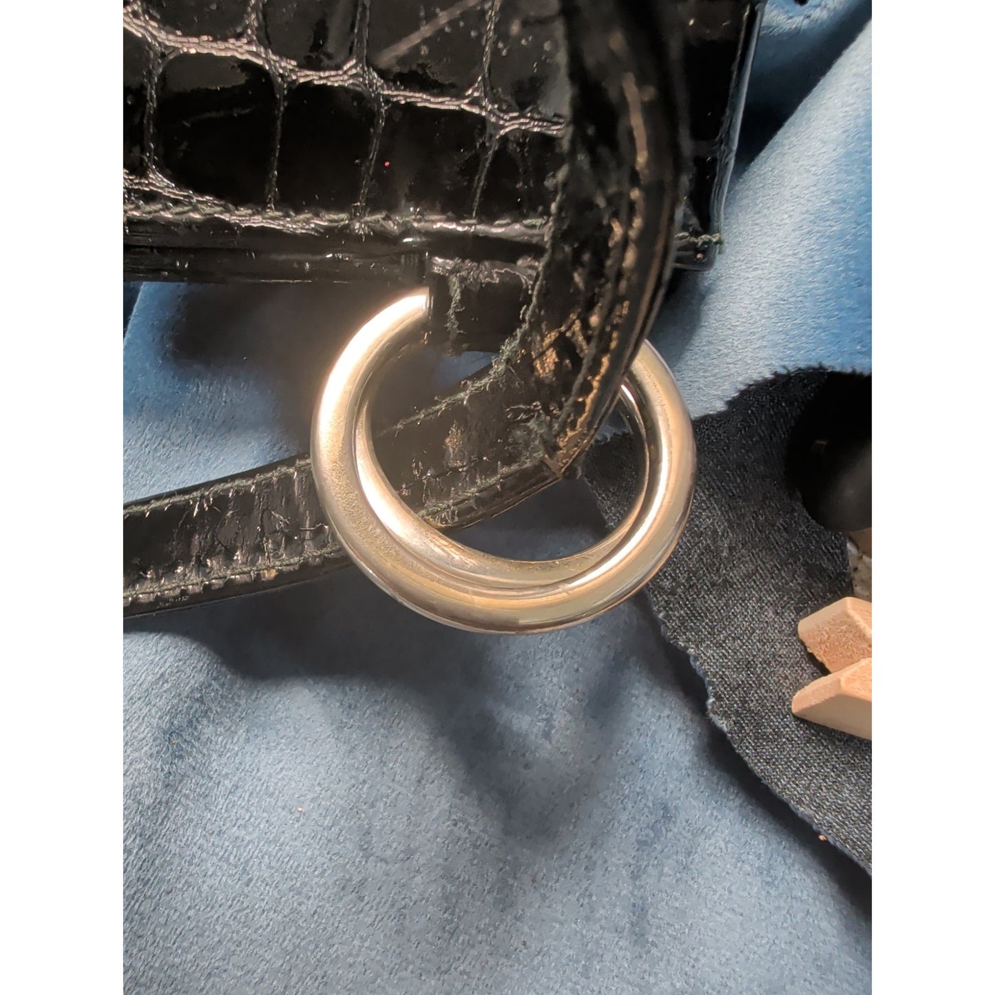 Paloma Picasso Black Embossed Alligator-Style Patent Leather Shoulder Bag