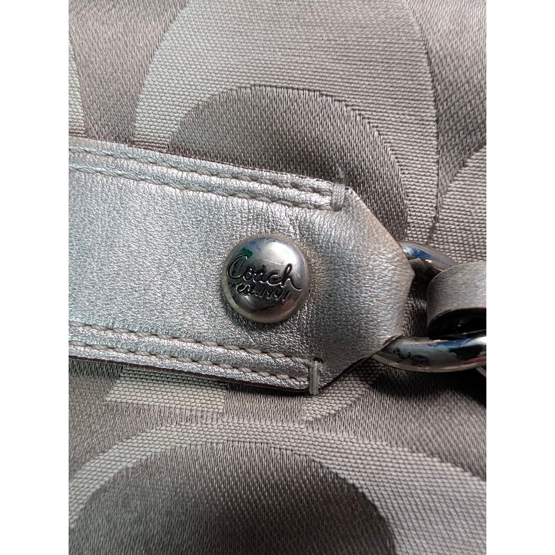 Coach Signature Sateen Convertible Duffle F18862 Silver Metallic Crossbody
