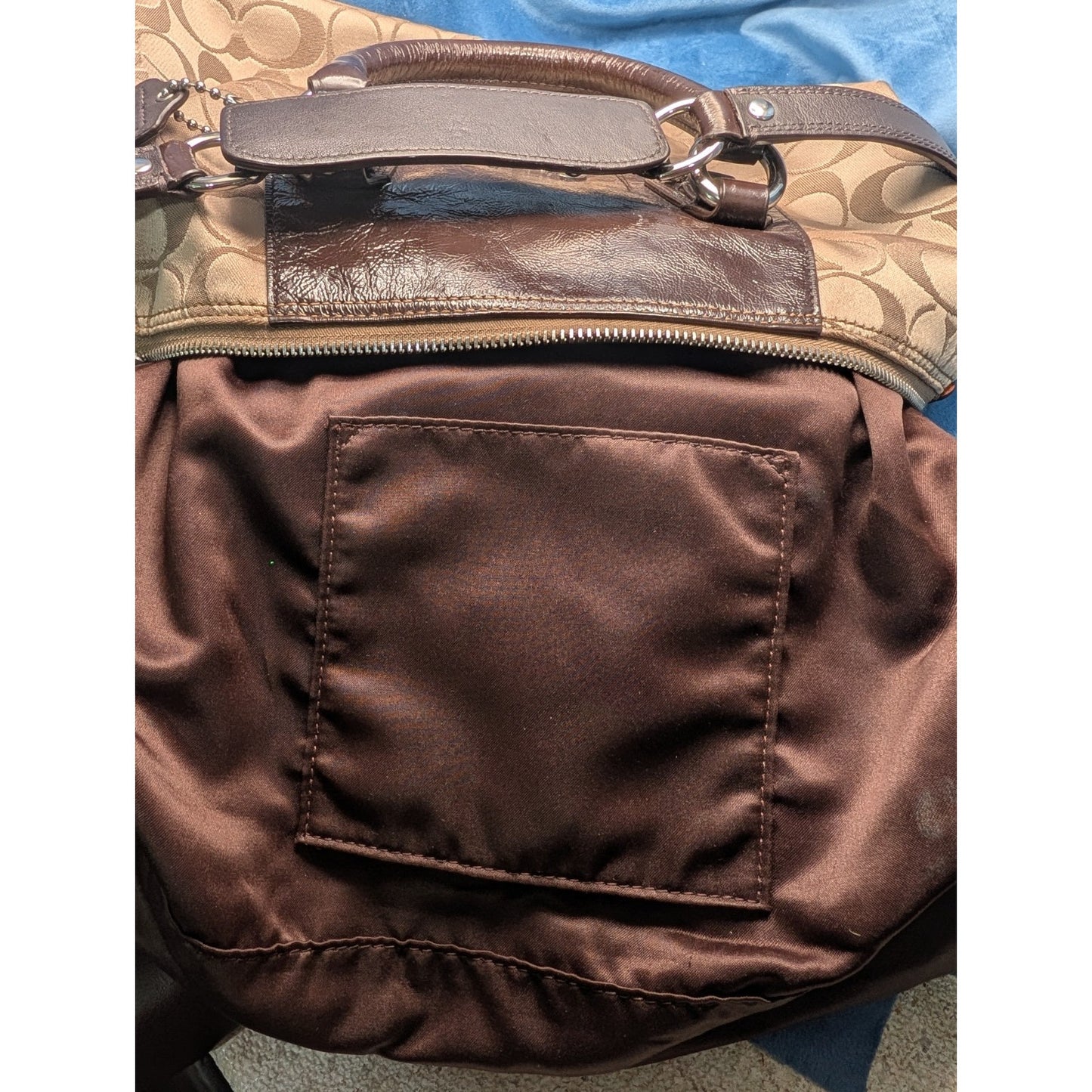 Coach Ashley Signature Satchel - Khaki Canvas Brown Leather