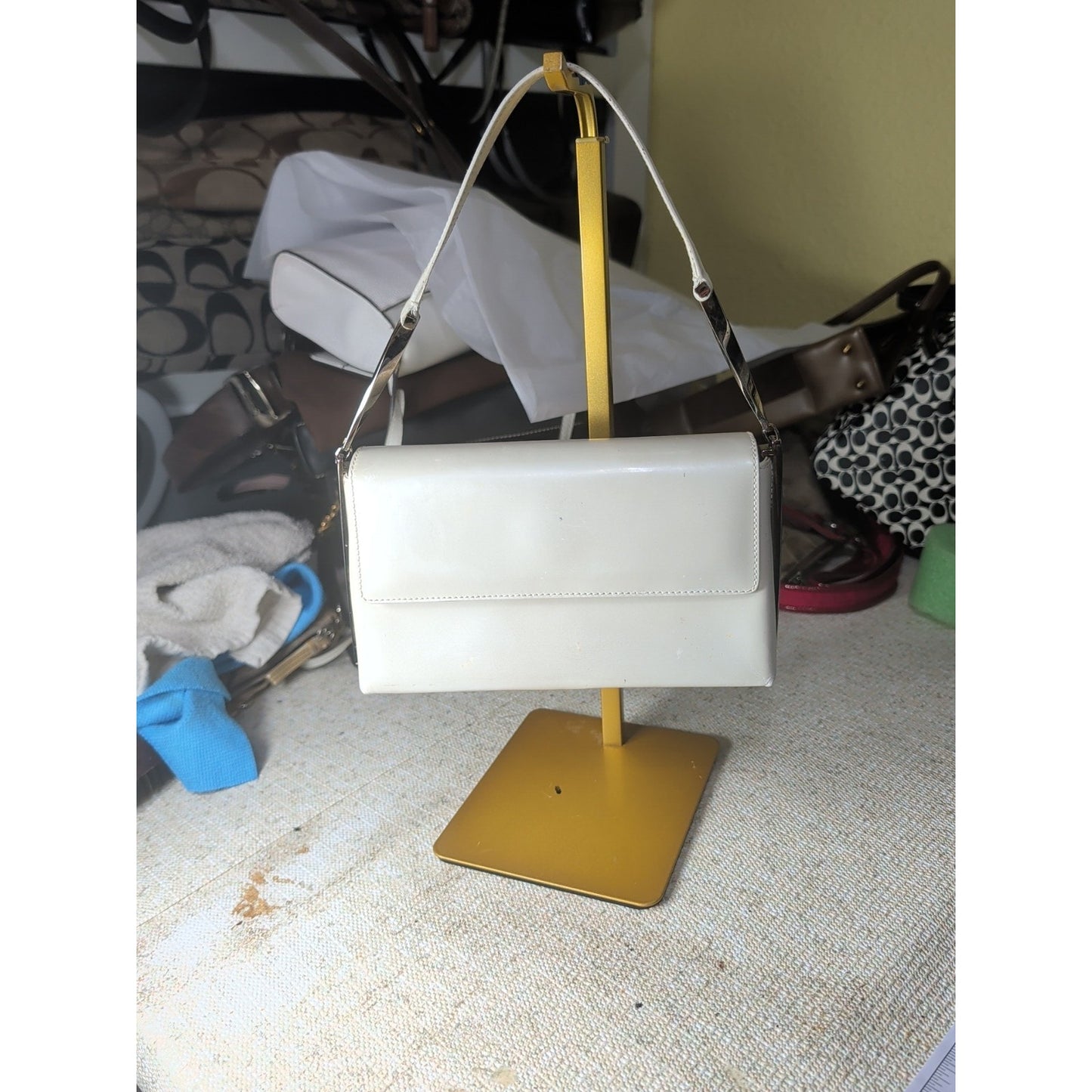 VTG Salvatore Ferragamo Pearl Patent Leather Evening Bag Silver Gancini Accents