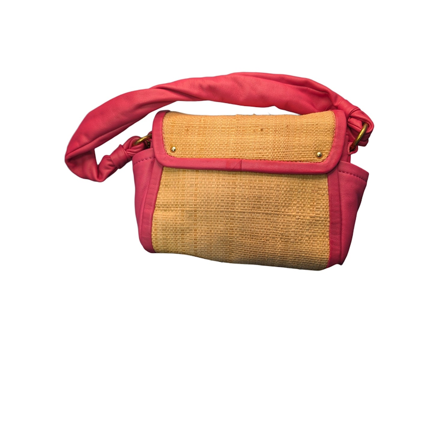 Coach Parker Straw Shoulder Bag Pink Leather Kiss Lock Summer Time Gold Tone