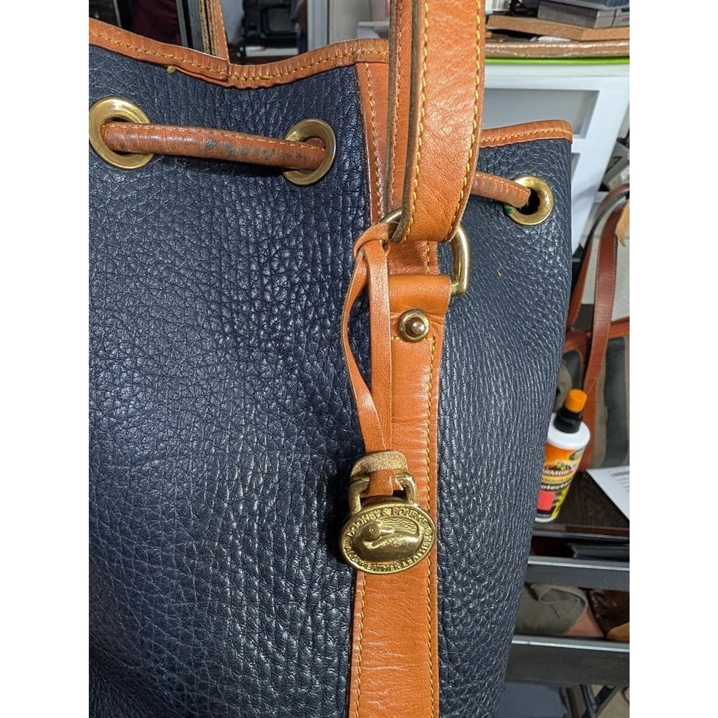 Dooney & Bourke Black Pebbled Leather Shoulder Bucket Bag
