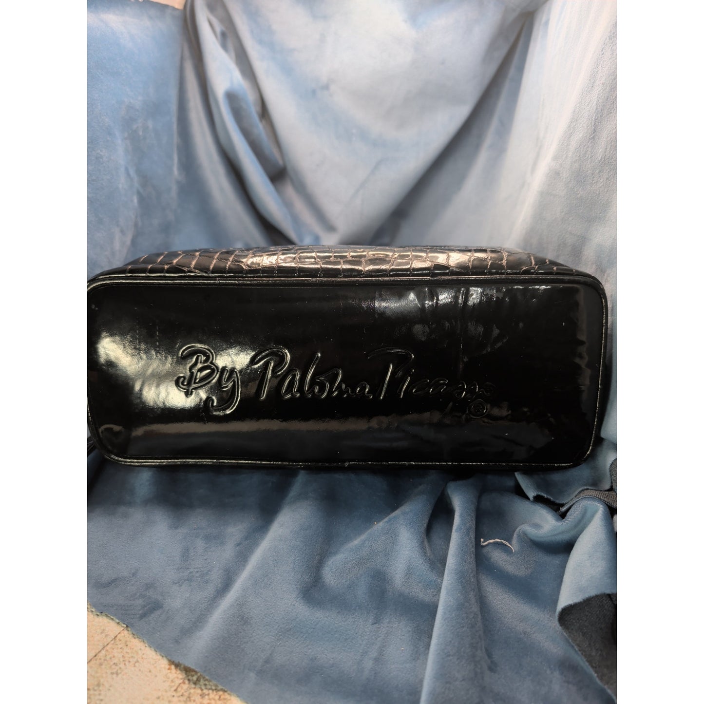 Paloma Picasso Black Embossed Alligator-Style Patent Leather Shoulder Bag