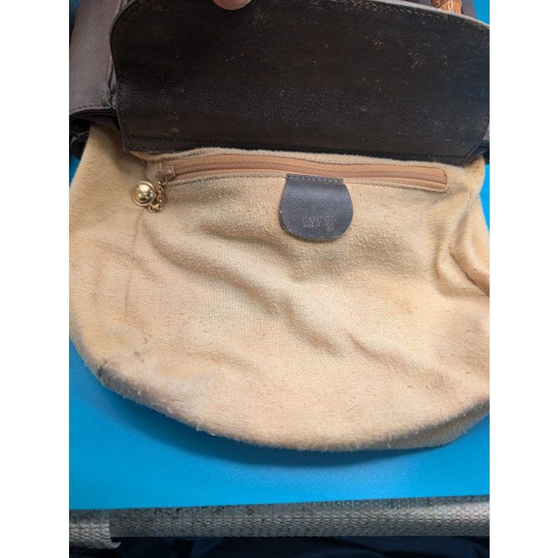 Gucci Bamboo Handle Leather Tote Brown VTG-Italy-Stabilized Interior- Exterior Spots visible