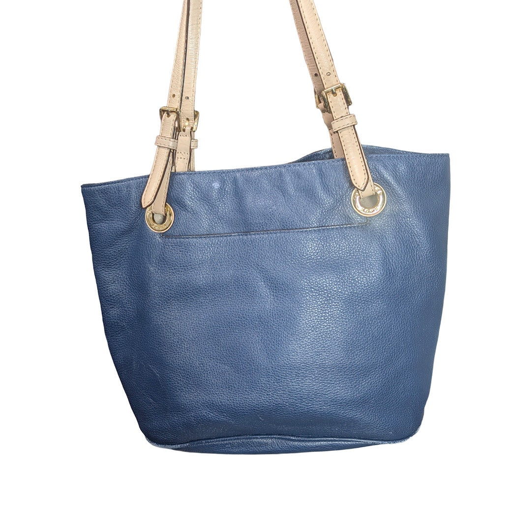 Michael Kors Jet Set Blue Pebbled Leather Bucket Shoulder Tote