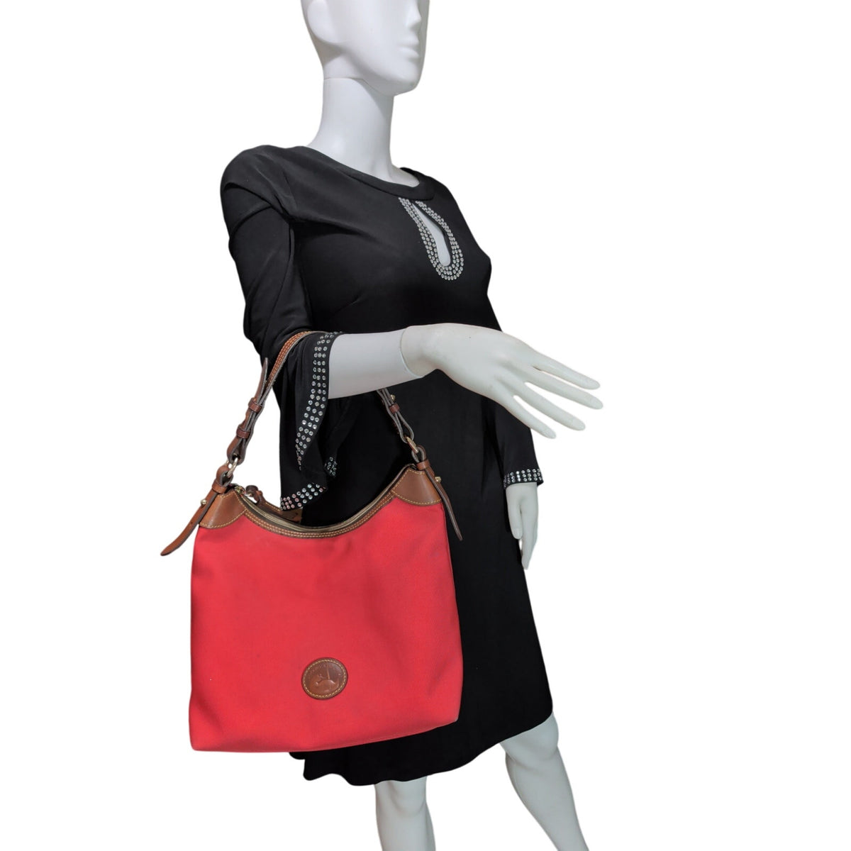 Dooney & Bourke Large Erica Red Nylon Shoulder Hobo Brit Tan