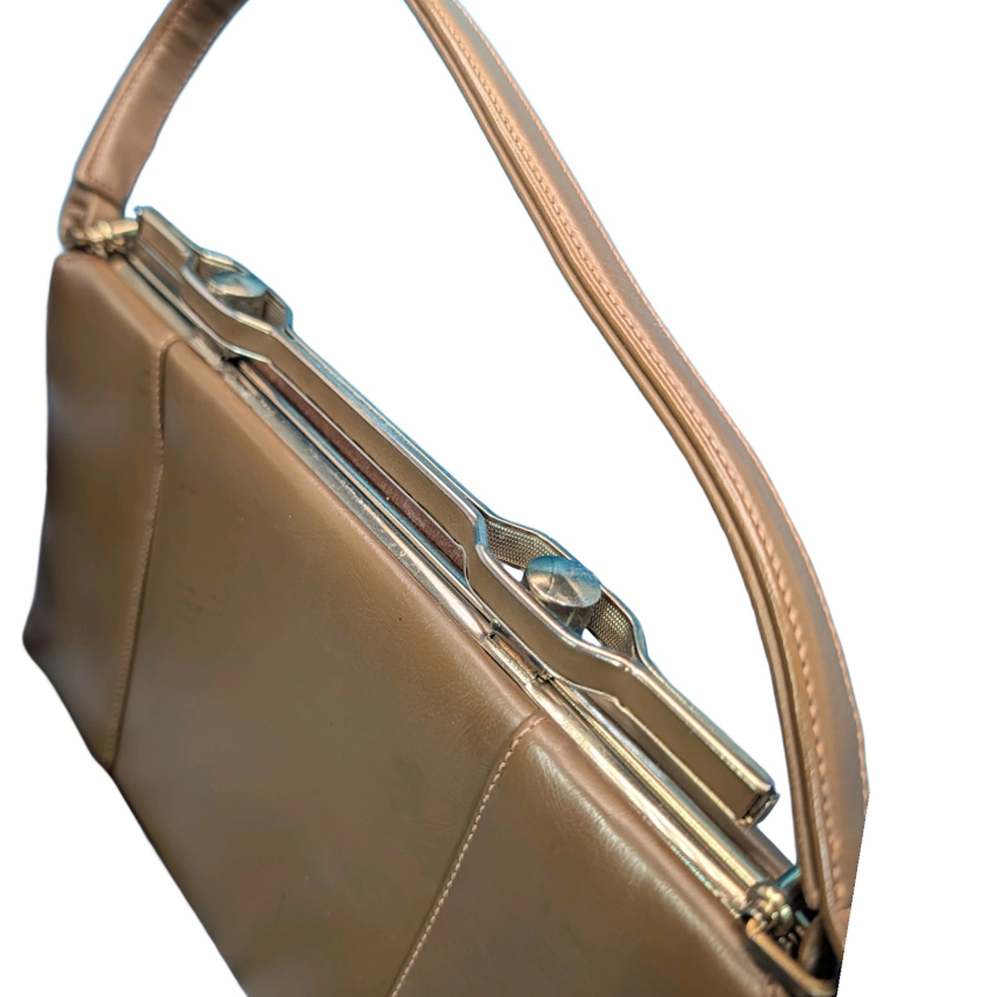Vintage Brown Structured Frame Handbag with Top Handle