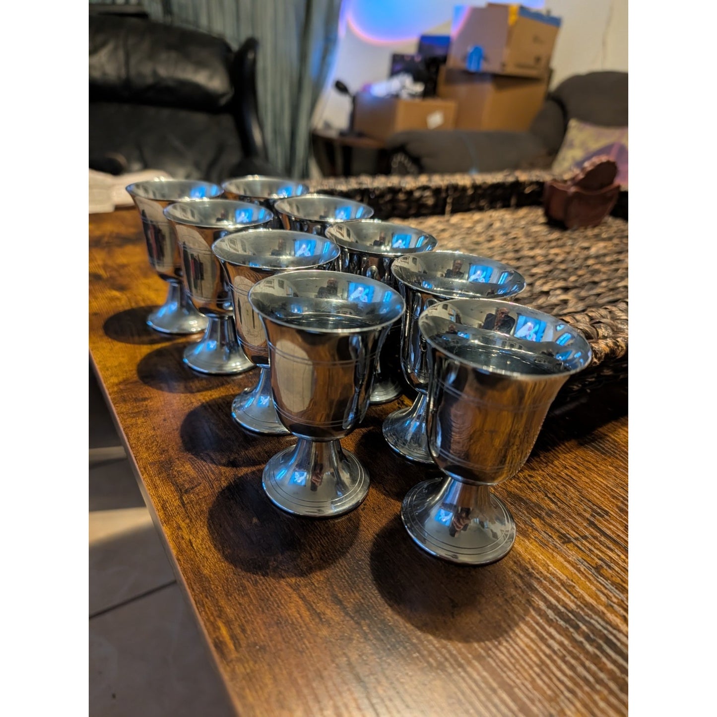 Vtg Silver Plated Pewter Cordial Glasses- (9)Total in Set 4 Oz Capacity