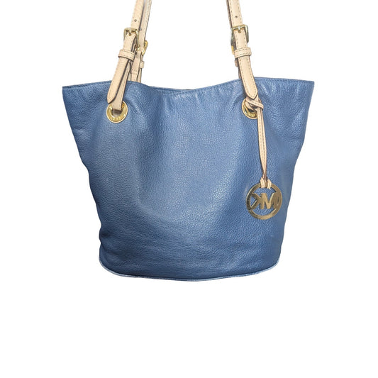 Michael Kors Jet Set Blue Pebbled Leather Bucket Shoulder Tote