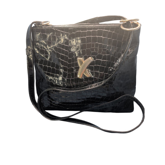 Paloma Picasso Black Embossed Leather Shoulder Bag-Italy